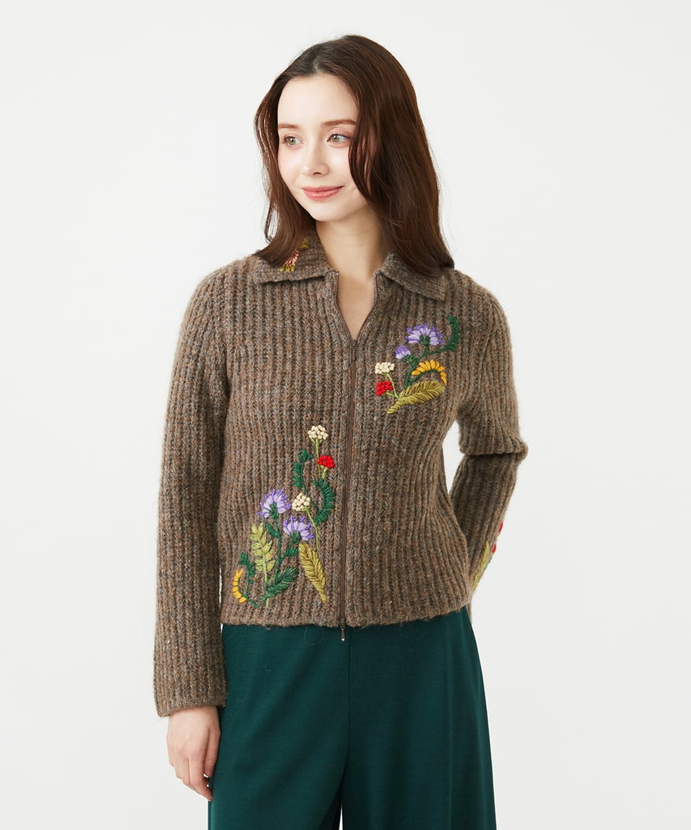 GYSAI01800 Sybilla(シビラ) ◆受注生産◆フラワーハンド刺繍カーディガン ブラウン