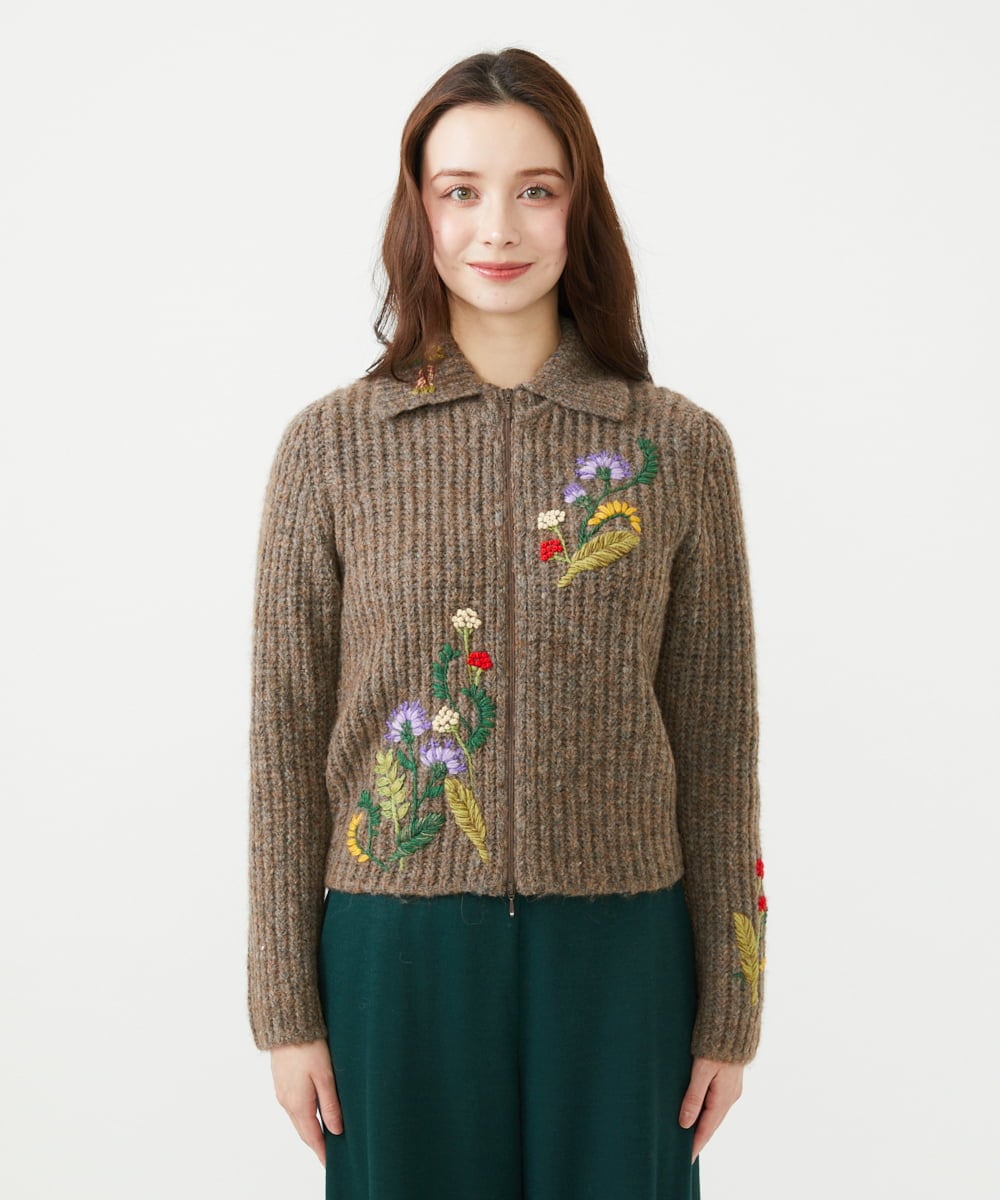 GYSAI01800 Sybilla(シビラ) ◆受注生産◆フラワーハンド刺繍カーディガン ブラウン