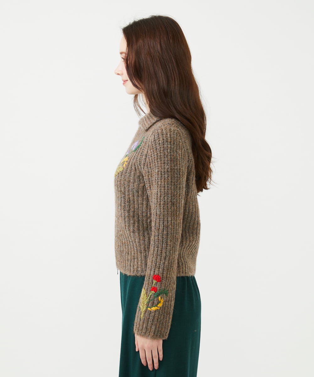 GYSAI01800 Sybilla(シビラ) ◆受注生産◆フラワーハンド刺繍カーディガン ブラウン