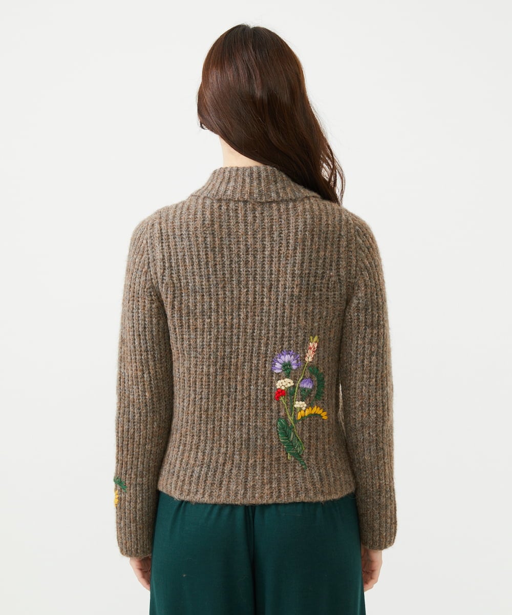 GYSAI01800 Sybilla(シビラ) ◆受注生産◆フラワーハンド刺繍カーディガン ブラウン