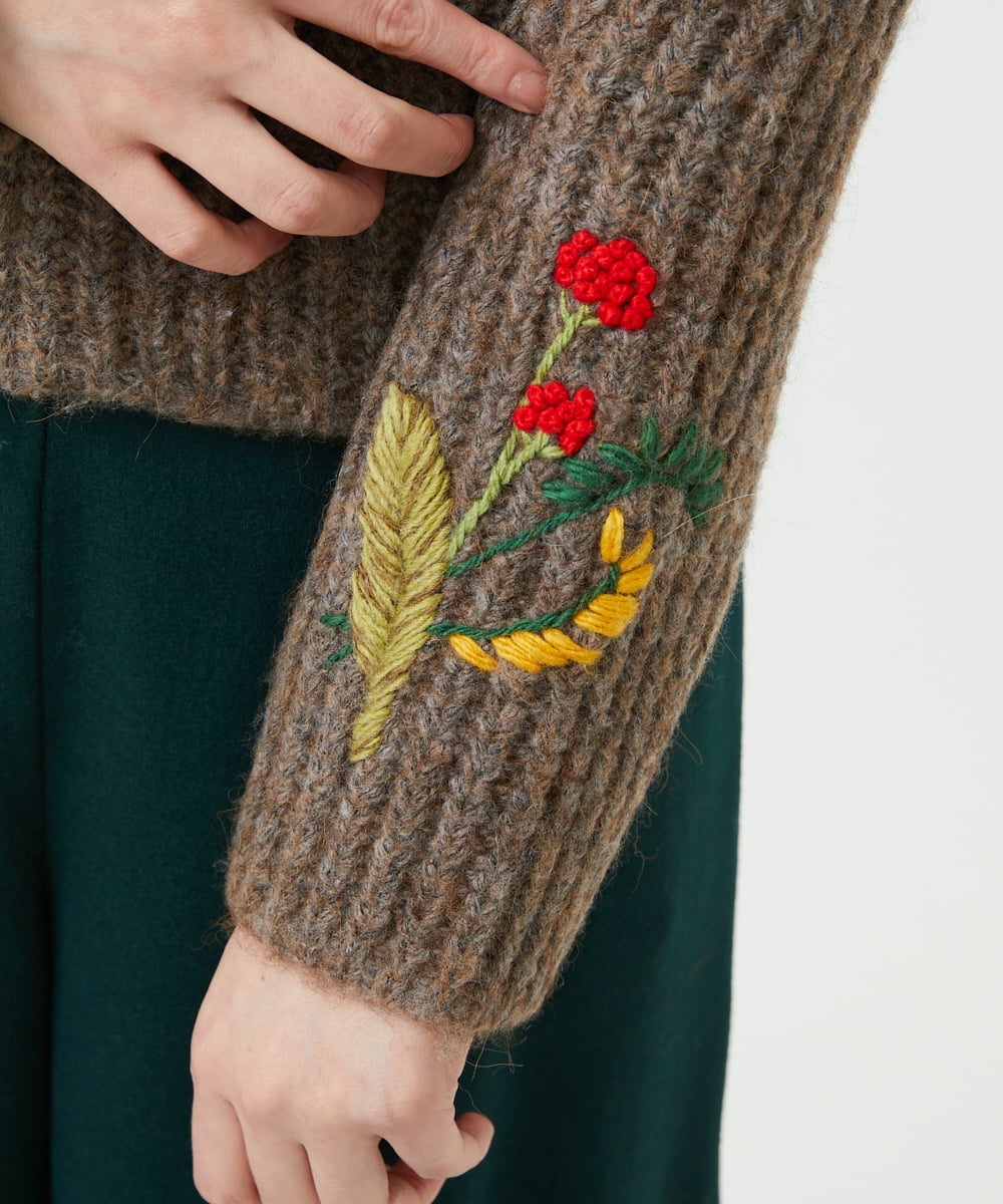GYSAI01800 Sybilla(シビラ) ◆受注生産◆フラワーハンド刺繍カーディガン ブラウン