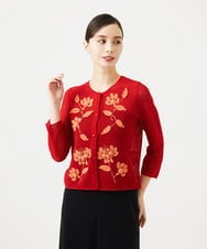 GYSGF01800 Sybilla(シビラ) ◆受注生産◆フラワークロッシェカーディガン(ロングスリーブ) レッド