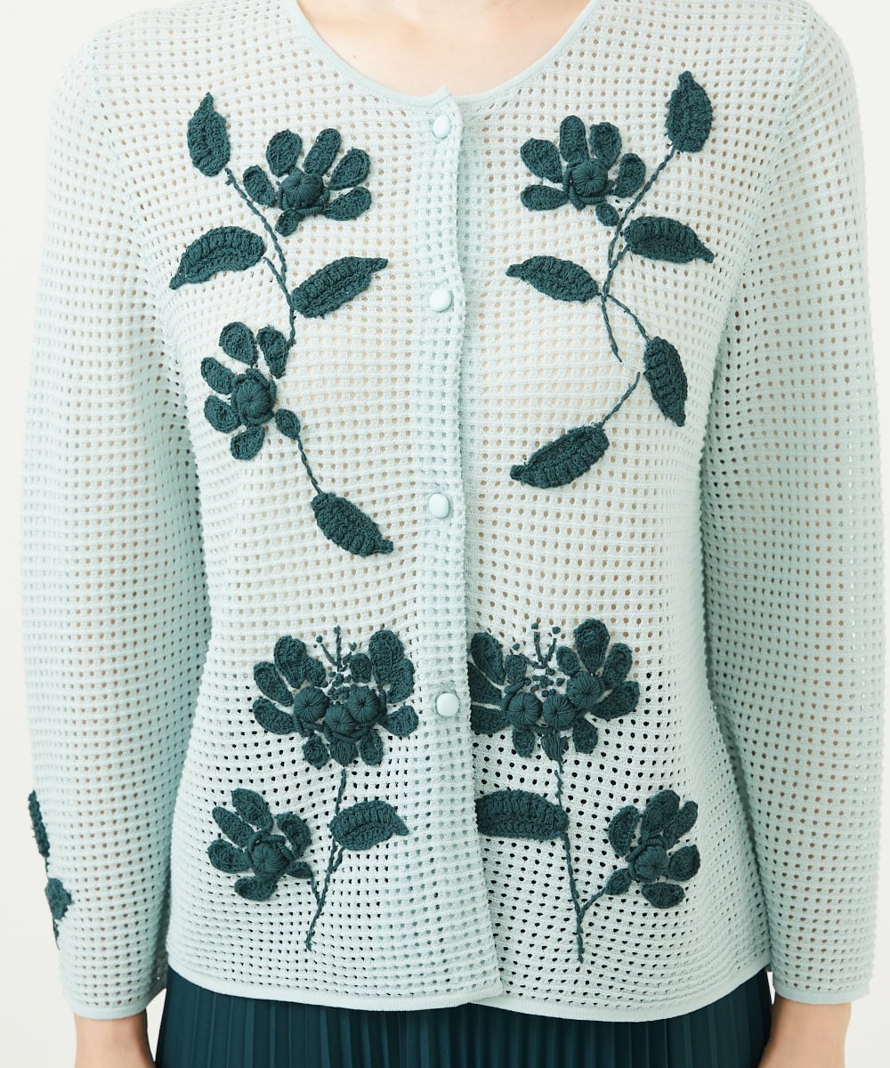 GYSGF01800 Sybilla(シビラ) ◆受注生産◆フラワークロッシェカーディガン(ロングスリーブ) ライトブルー
