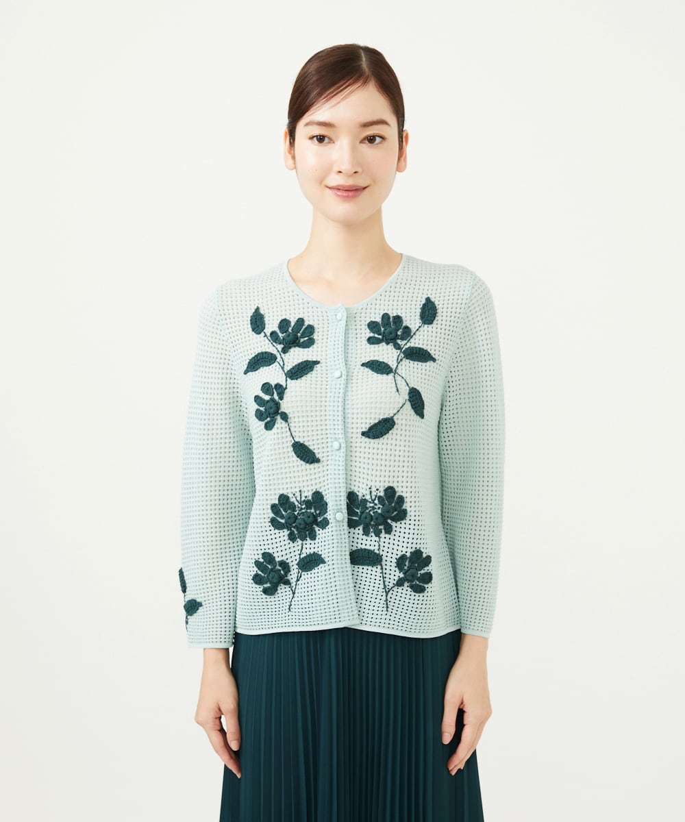 GYSGF01800 Sybilla(シビラ) ◆受注生産◆フラワークロッシェカーディガン(ロングスリーブ) ライトブルー