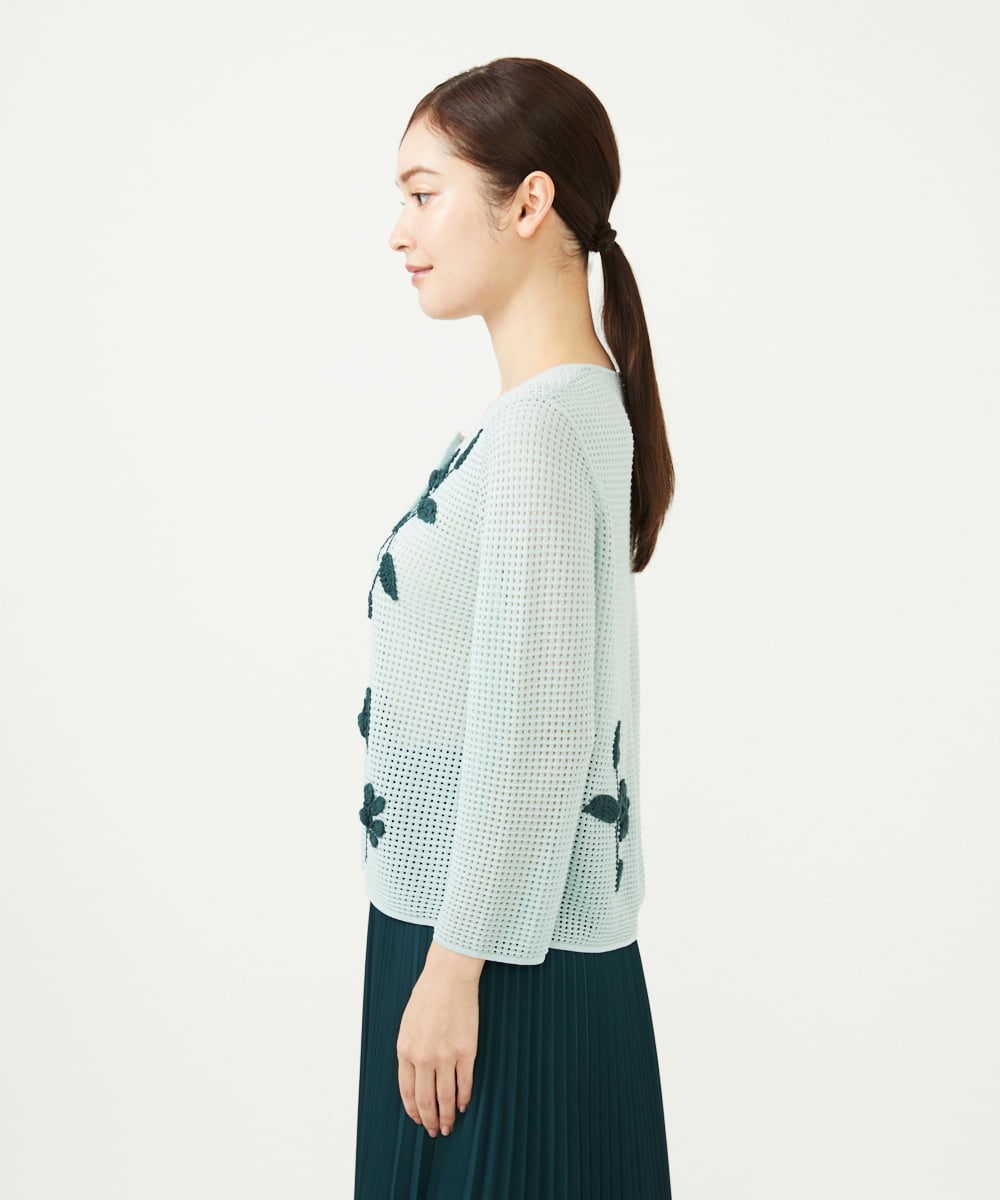 GYSGF01800 Sybilla(シビラ) ◆受注生産◆フラワークロッシェカーディガン(ロングスリーブ) ライトブルー