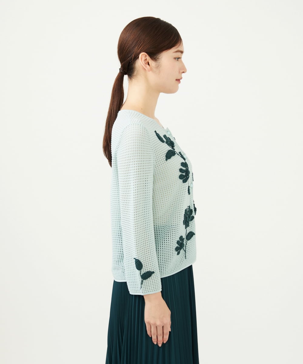 GYSGF01800 Sybilla(シビラ) ◆受注生産◆フラワークロッシェカーディガン(ロングスリーブ) ライトブルー