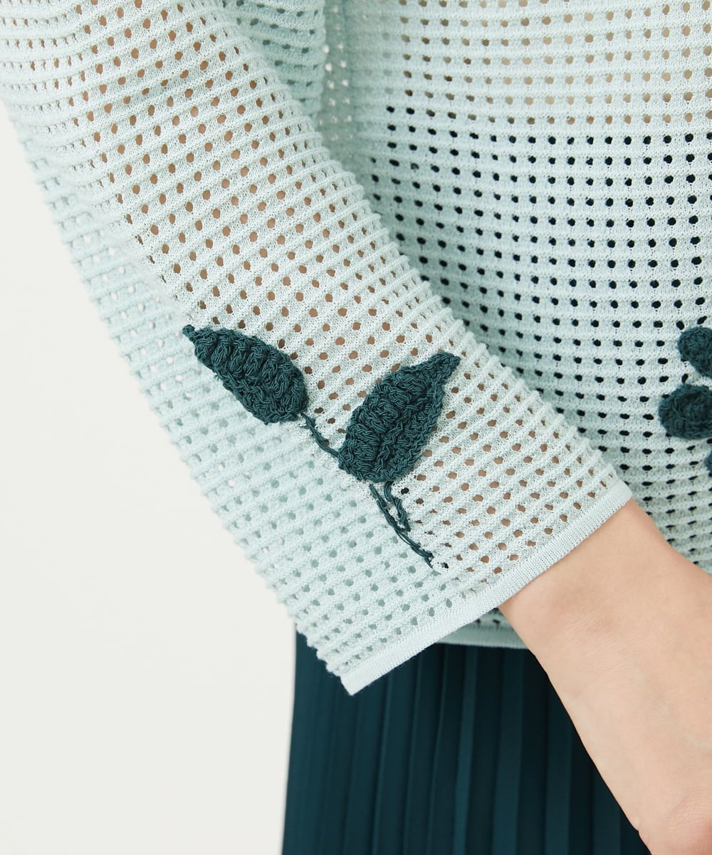 GYSGF01800 Sybilla(シビラ) ◆受注生産◆フラワークロッシェカーディガン(ロングスリーブ) ライトブルー