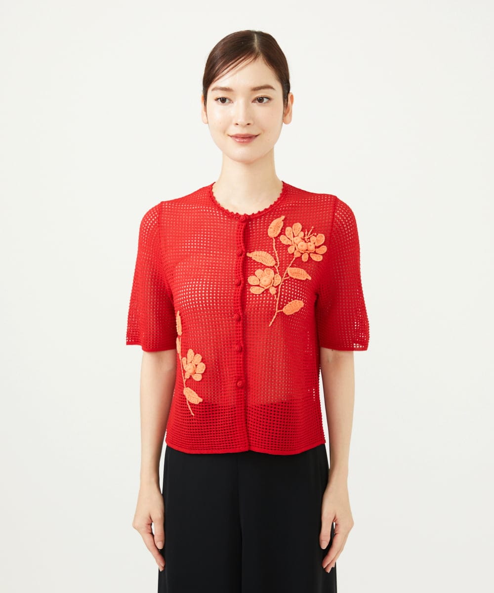 GYSGF02630 Sybilla(シビラ) ◆受注生産◆フラワークロッシェカーディガン(ショートスリーブ) レッド