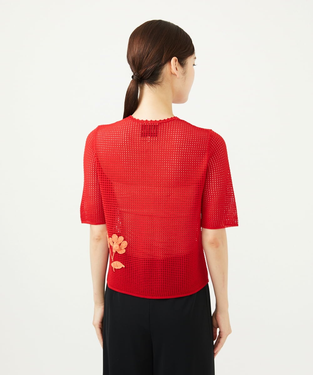 GYSGF02630 Sybilla(シビラ) ◆受注生産◆フラワークロッシェカーディガン(ショートスリーブ) レッド