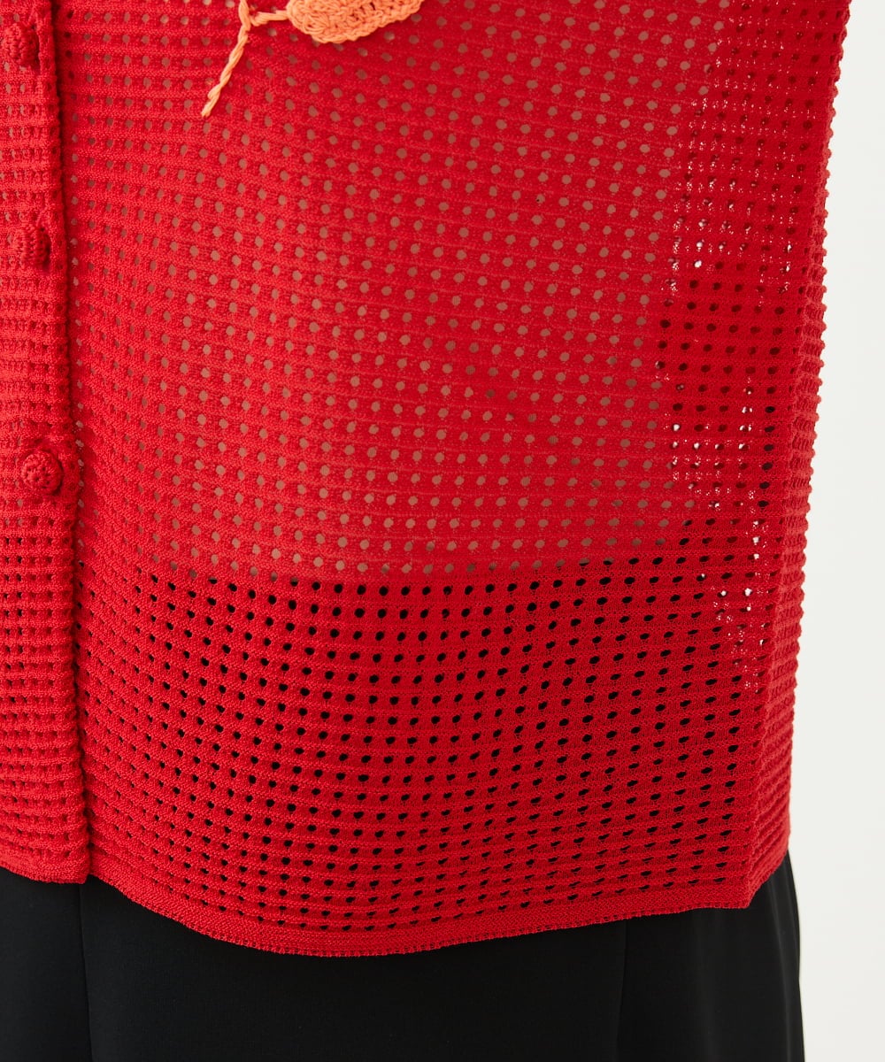 GYSGF02630 Sybilla(シビラ) ◆受注生産◆フラワークロッシェカーディガン(ショートスリーブ) レッド
