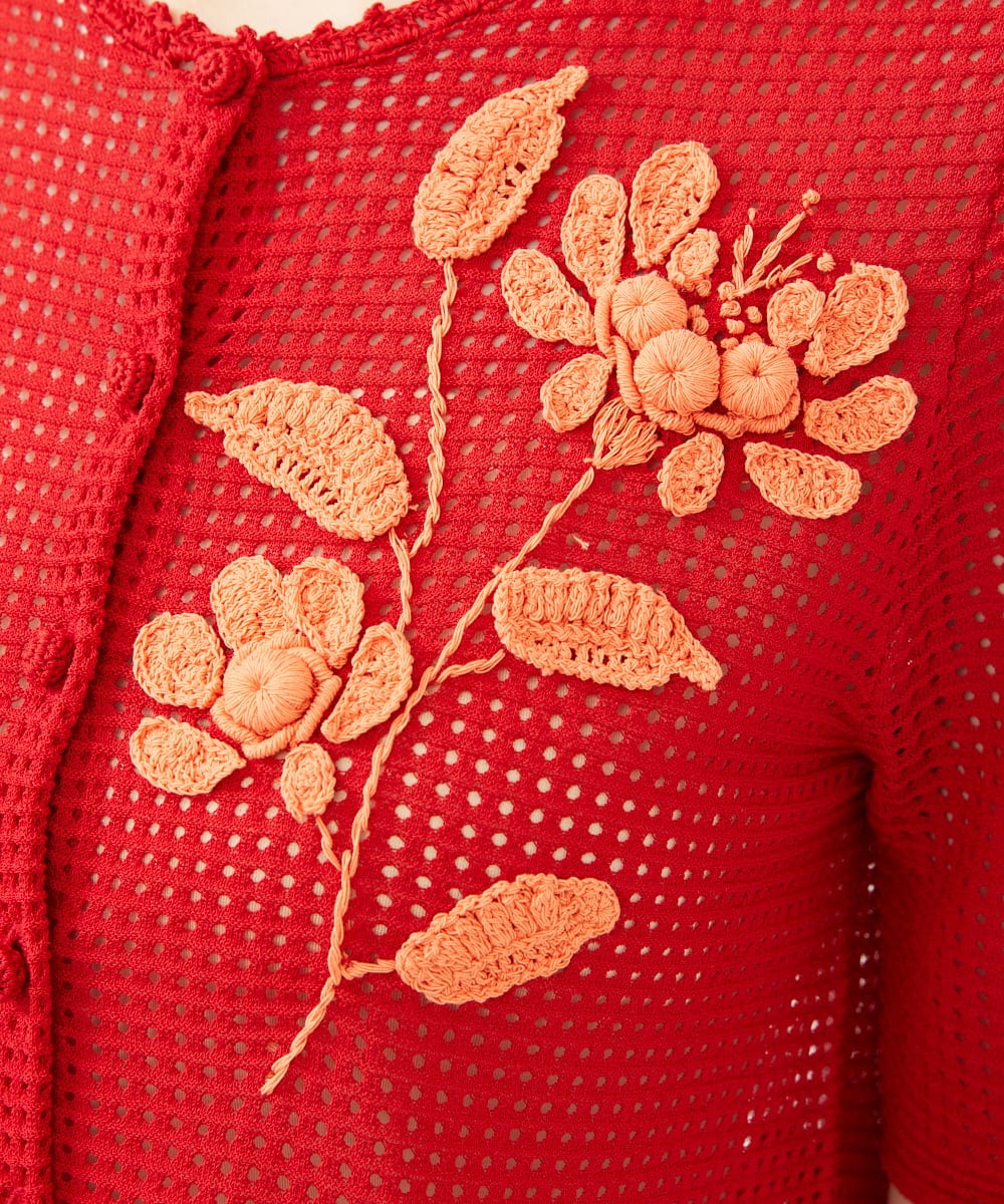GYSGF02630 Sybilla(シビラ) ◆受注生産◆フラワークロッシェカーディガン(ショートスリーブ) レッド