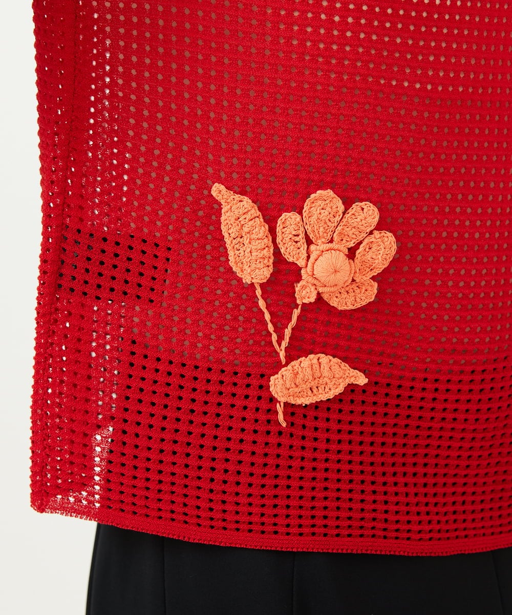 GYSGF02630 Sybilla(シビラ) ◆受注生産◆フラワークロッシェカーディガン(ショートスリーブ) レッド