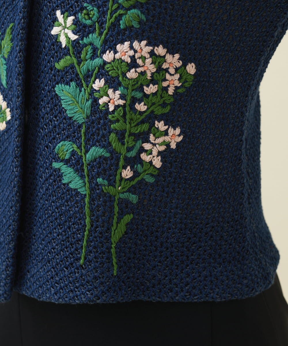GYSGX01490 Sybilla(シビラ) ◆受注生産につき返品・交換・キャンセル不可◆ボタニカルガーデン刺繍メッシュ編みニットジャケット ネイビー