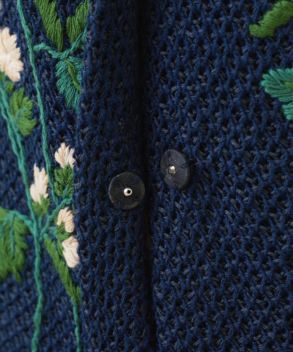 GYSGX01490 Sybilla(シビラ) ◆受注生産につき返品・交換・キャンセル不可◆ボタニカルガーデン刺繍メッシュ編みニットジャケット ネイビー