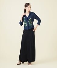 GYSGX01490 Sybilla(シビラ) ◆受注生産につき返品・交換・キャンセル不可◆ボタニカルガーデン刺繍メッシュ編みニットジャケット ネイビー