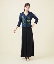 GYSGX01490 Sybilla(シビラ) ◆受注生産につき返品・交換・キャンセル不可◆ボタニカルガーデン刺繍メッシュ編みニットジャケット ネイビー