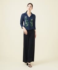 GYSGX01490 Sybilla(シビラ) ◆受注生産につき返品・交換・キャンセル不可◆ボタニカルガーデン刺繍メッシュ編みニットジャケット ネイビー