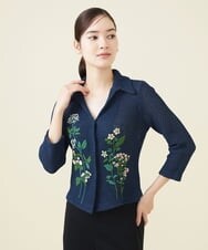 GYSGX01490 Sybilla(シビラ) ◆受注生産につき返品・交換・キャンセル不可◆ボタニカルガーデン刺繍メッシュ編みニットジャケット ネイビー