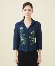 GYSGX01490 Sybilla(シビラ) ◆受注生産につき返品・交換・キャンセル不可◆ボタニカルガーデン刺繍メッシュ編みニットジャケット ネイビー