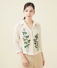 GYSGX01490 Sybilla(シビラ) ◆受注生産につき返品・交換・キャンセル不可◆ボタニカルガーデン刺繍メッシュ編みニットジャケット アイボリー