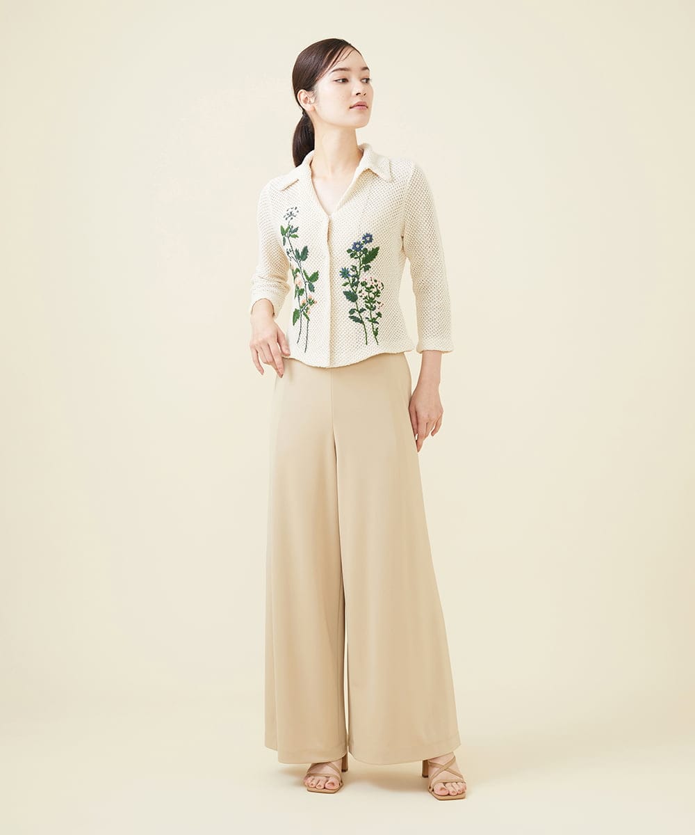 GYSGX01490 Sybilla(シビラ) ◆受注生産につき返品・交換・キャンセル不可◆ボタニカルガーデン刺繍メッシュ編みニットジャケット アイボリー