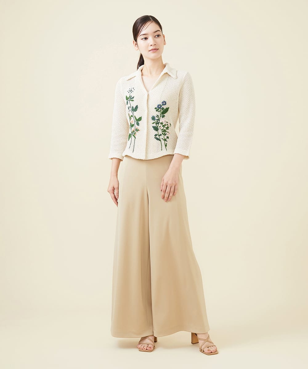 GYSGX01490 Sybilla(シビラ) ◆受注生産につき返品・交換・キャンセル不可◆ボタニカルガーデン刺繍メッシュ編みニットジャケット アイボリー