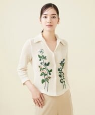 GYSGX01490 Sybilla(シビラ) ◆受注生産につき返品・交換・キャンセル不可◆ボタニカルガーデン刺繍メッシュ編みニットジャケット アイボリー