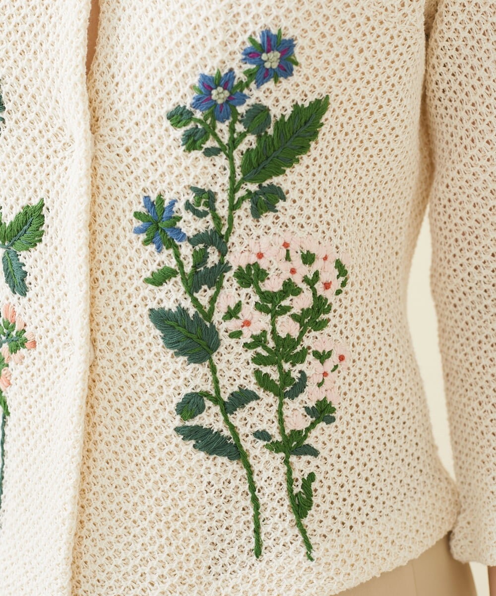 GYSGX01490 Sybilla(シビラ) ◆受注生産につき返品・交換・キャンセル不可◆ボタニカルガーデン刺繍メッシュ編みニットジャケット アイボリー