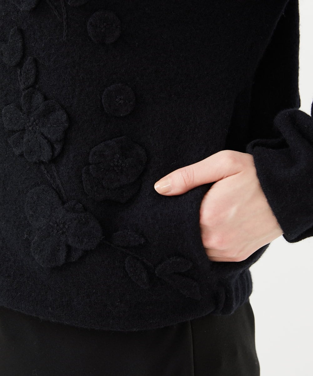 GYSVF01100 Sybilla(シビラ) ◆受注生産◆フラワーアップリケニットブルゾン ブラック