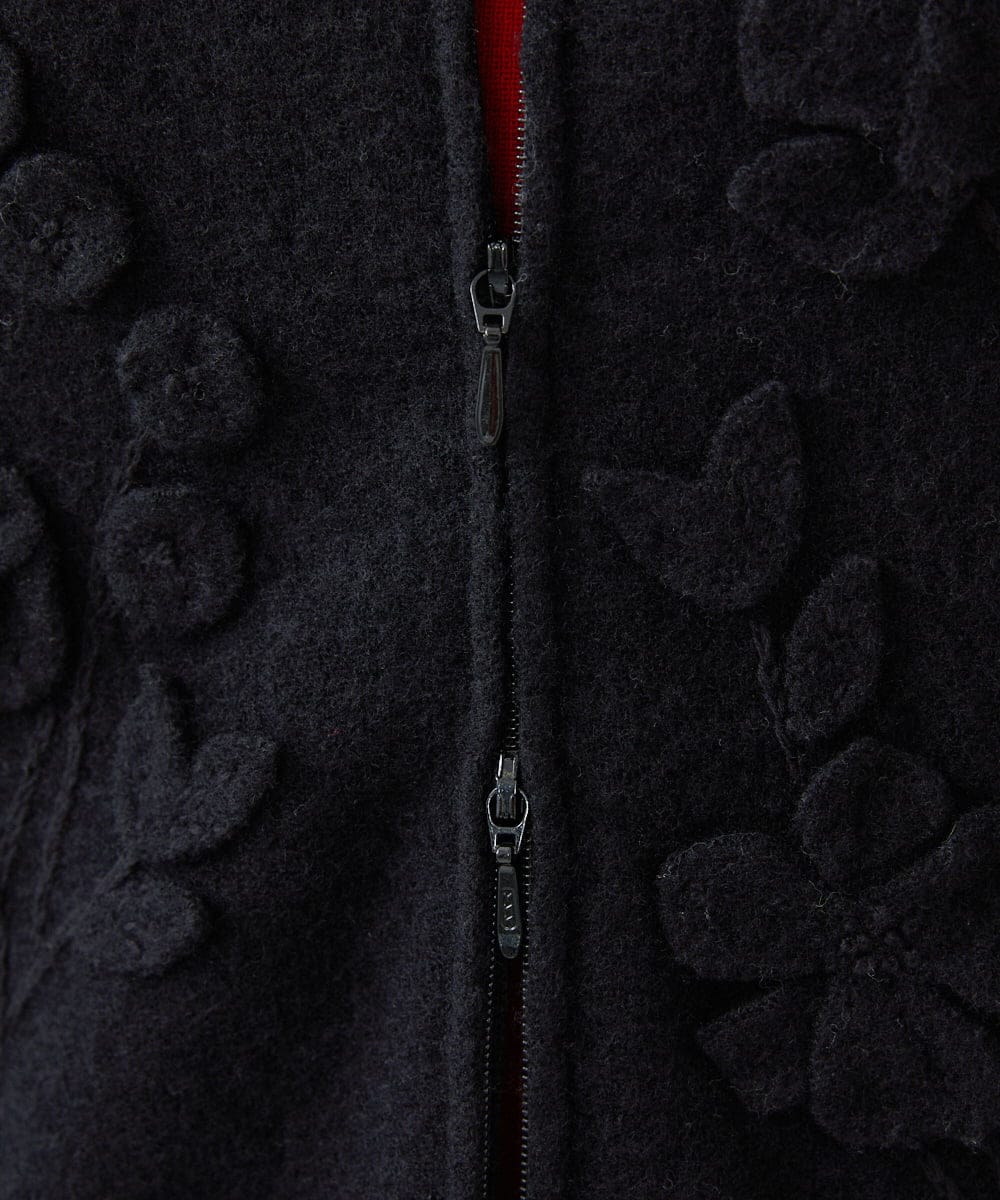 GYSVF01100 Sybilla(シビラ) ◆受注生産◆フラワーアップリケニットブルゾン ブラック