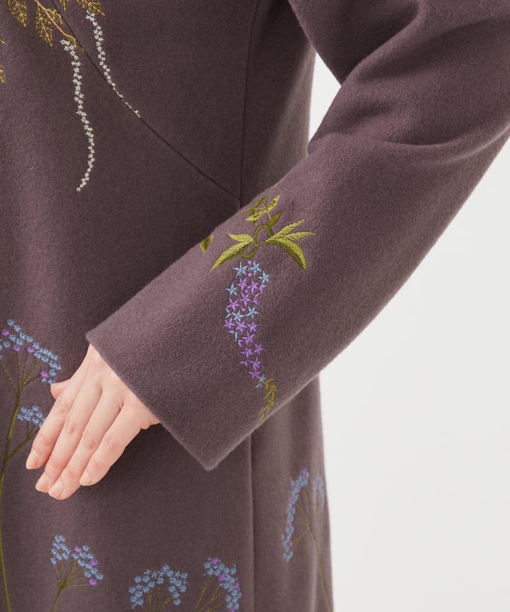 GYUVF01160 Sybilla(シビラ) ◆受注生産◆ブーケフラワー刺繍コート グレイッシュブラウン
