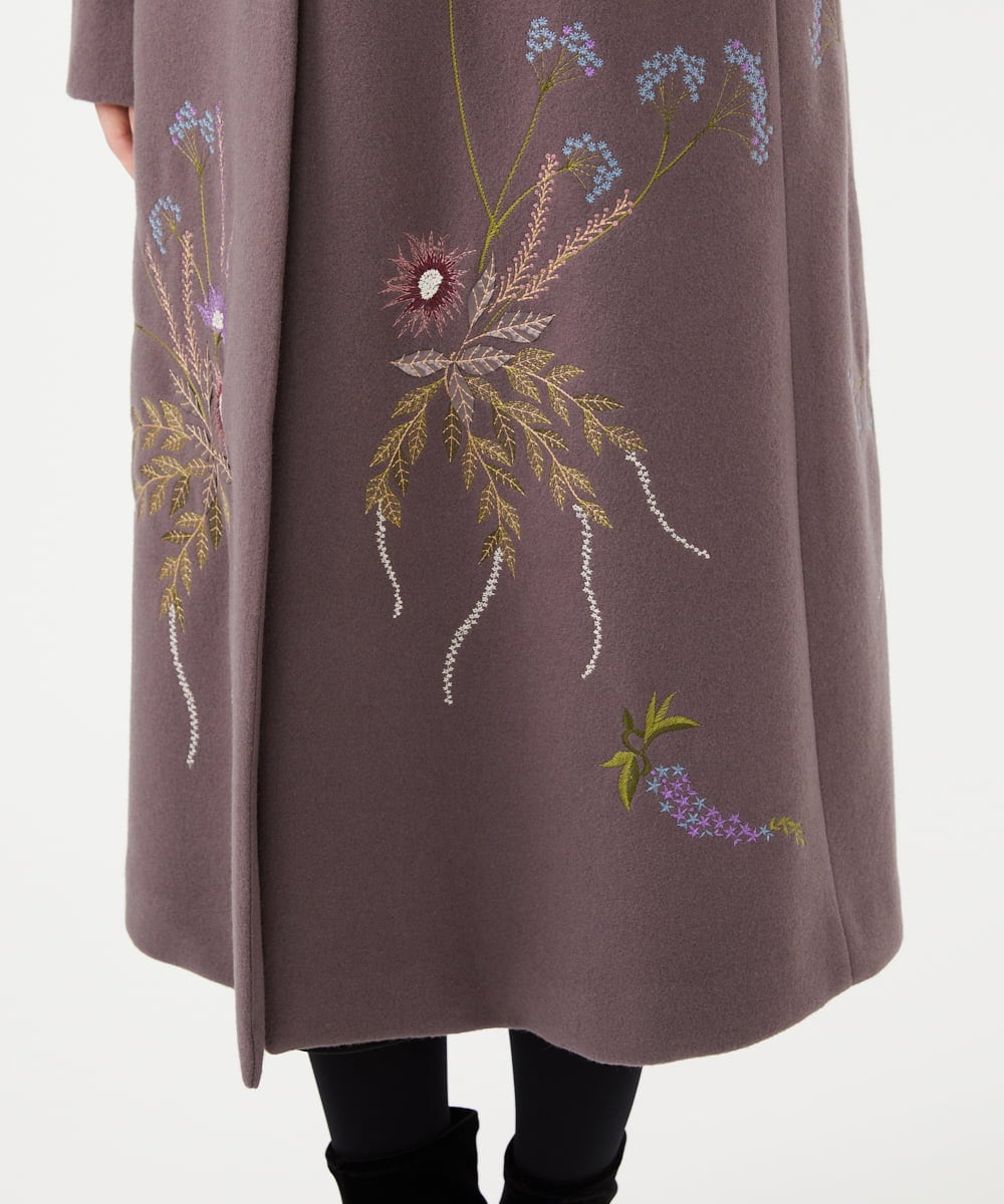 GYUVF01160 Sybilla(シビラ) ◆受注生産◆ブーケフラワー刺繍コート グレイッシュブラウン