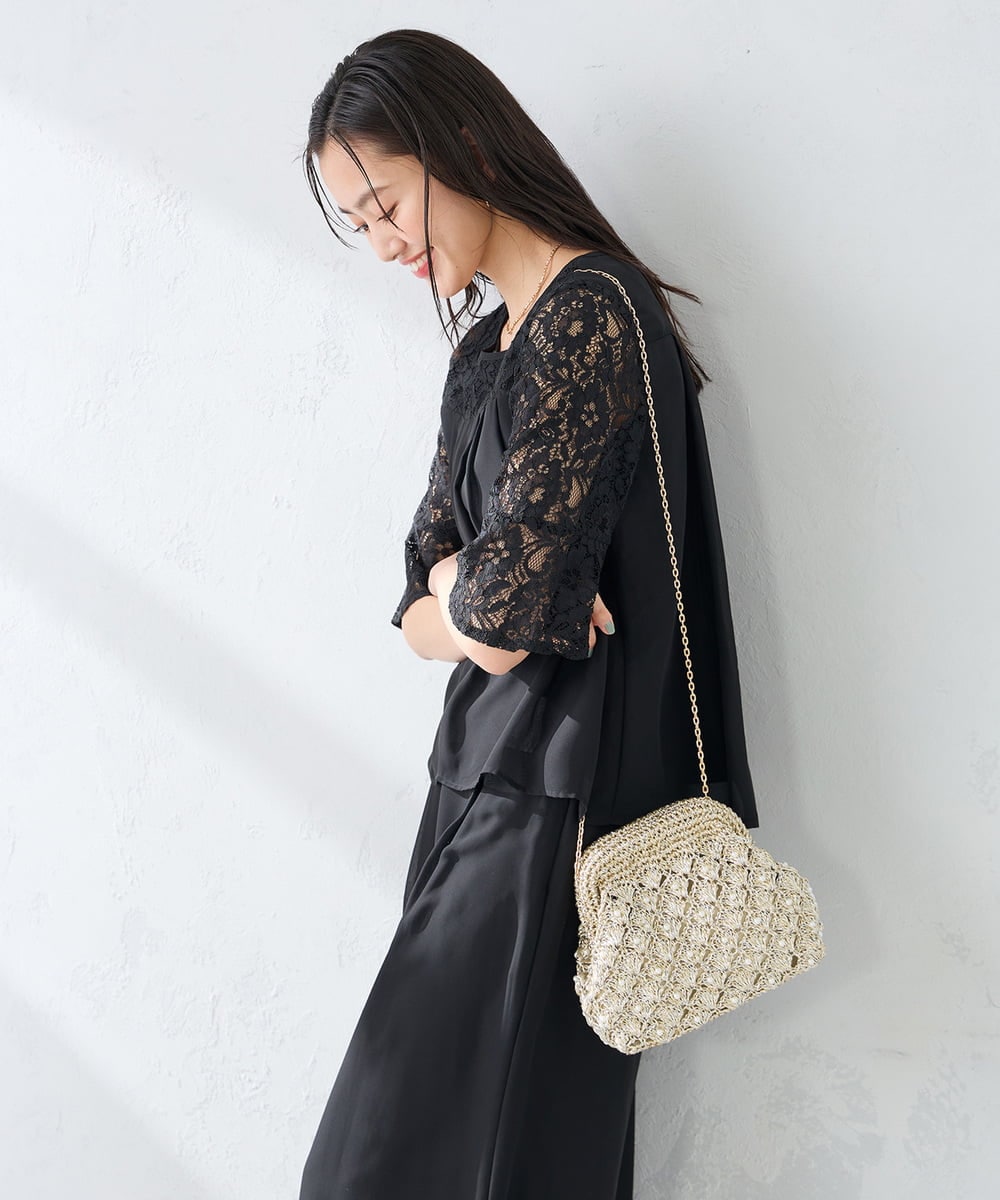 K15GD11045 a.v.v(アー・ヴェ・ヴェ) パール調編みバッグ ゴールド