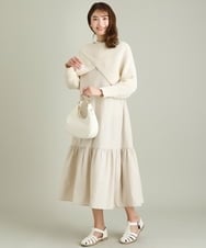 K2AFS01089 a.v.v(アー・ヴェ・ヴェ) 【2SET】クロスニット×ティアードワンピース アイボリー