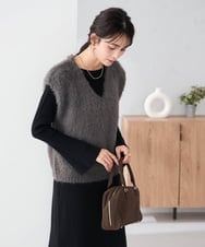 K2AKA01089 a.v.v(アー・ヴェ・ヴェ) 【2SET】フェザーベスト×フレアニットワンピース ブラック