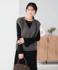 K2AKA01089 a.v.v(アー・ヴェ・ヴェ) 【2SET】フェザーベスト×フレアニットワンピース ブラック