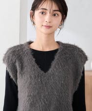 K2AKA01089 a.v.v(アー・ヴェ・ヴェ) 【2SET】フェザーベスト×フレアニットワンピース ブラック