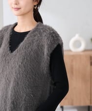 K2AKA01089 a.v.v(アー・ヴェ・ヴェ) 【2SET】フェザーベスト×フレアニットワンピース ブラック