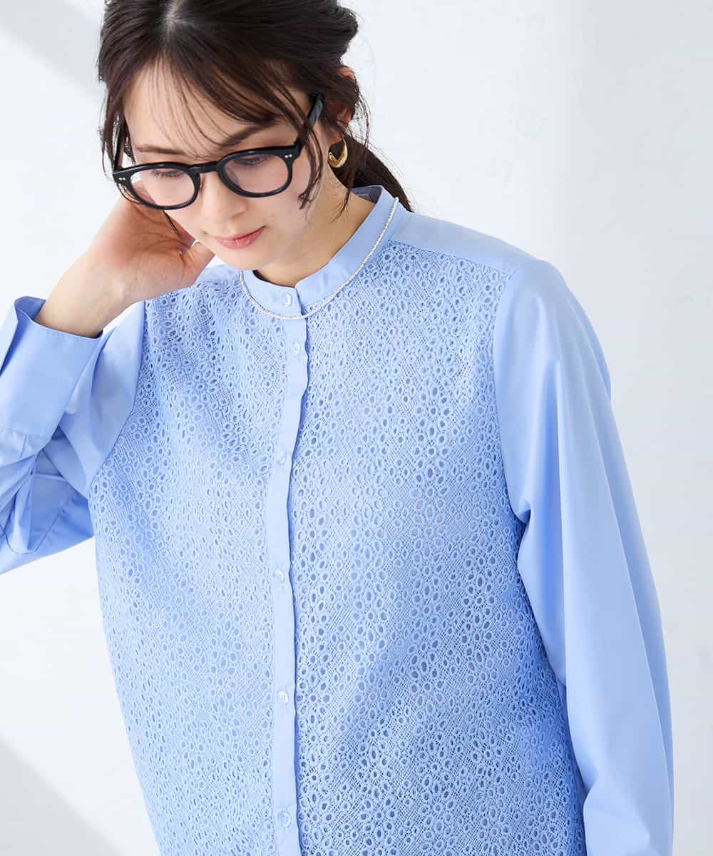 K2BDD18054 a.v.v(アー・ヴェ・ヴェ) レースシャツ ブルー