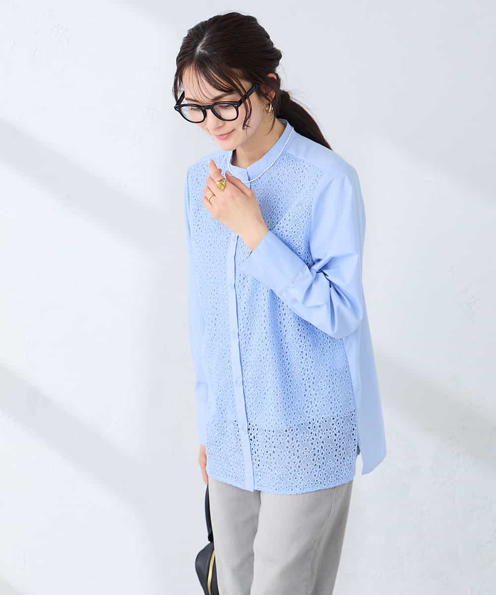 K2BDD18054 a.v.v(アー・ヴェ・ヴェ) レースシャツ ブルー