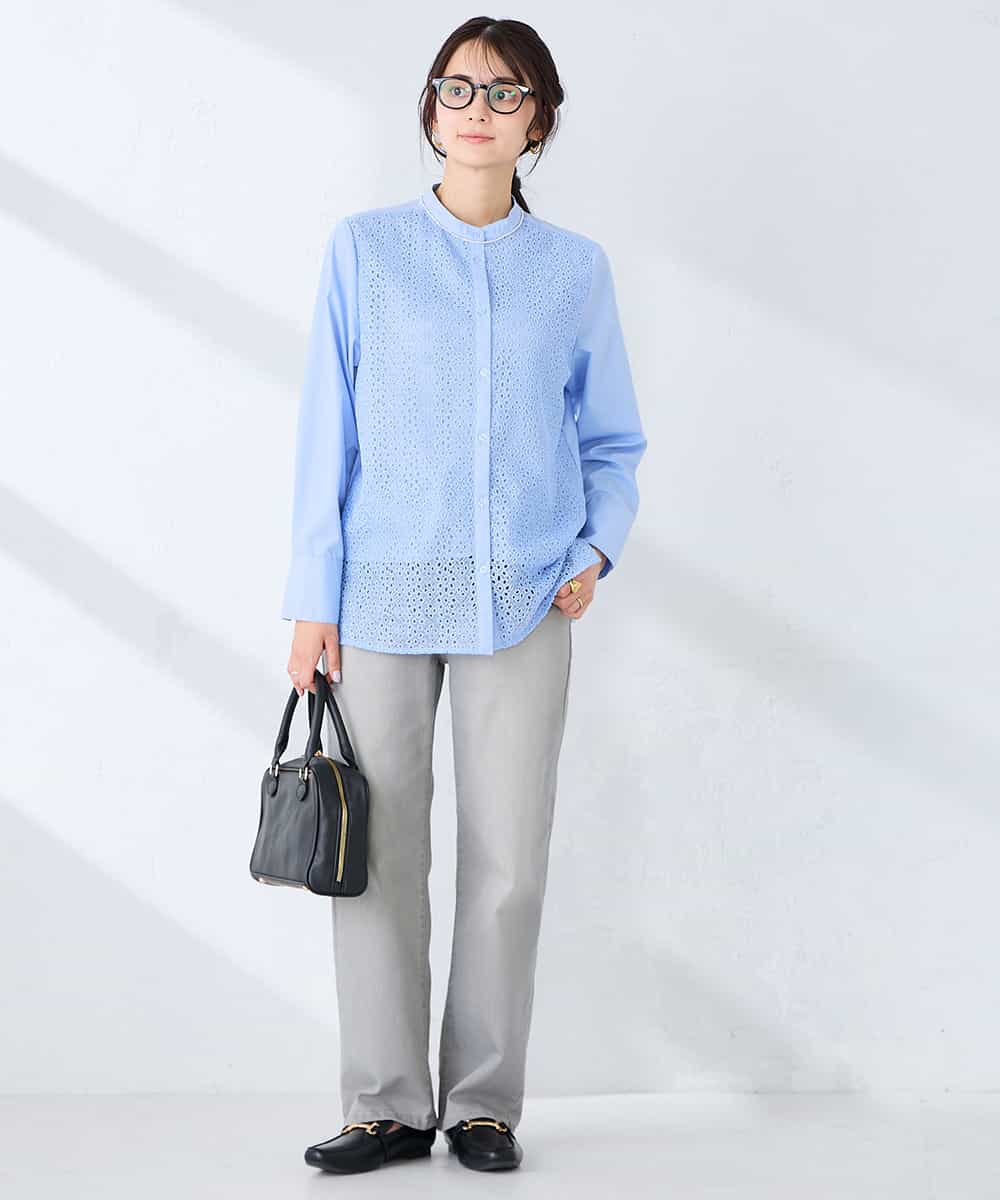 K2BDD18054 a.v.v(アー・ヴェ・ヴェ) レースシャツ ブルー