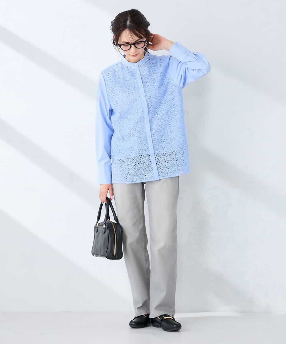 K2BDD18054 a.v.v(アー・ヴェ・ヴェ) レースシャツ ブルー