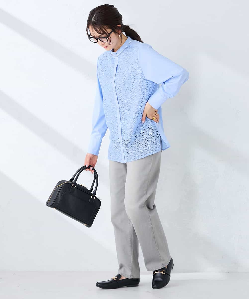 K2BDD18054 a.v.v(アー・ヴェ・ヴェ) レースシャツ ブルー