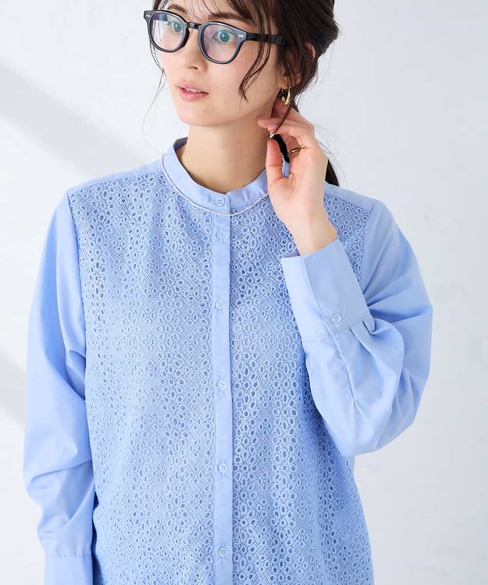 K2BDD18054 a.v.v(アー・ヴェ・ヴェ) レースシャツ ブルー