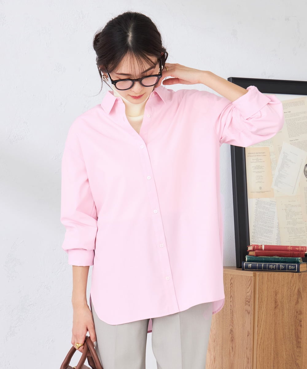K2BFD01044 a.v.v(アー・ヴェ・ヴェ) 【シワになりにくい】ベーシックシャツ ライトピンク