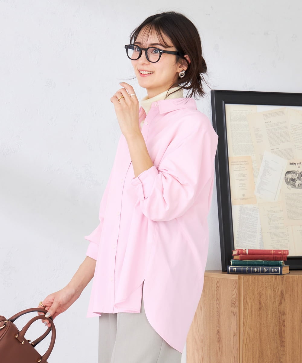 K2BFD01044 a.v.v(アー・ヴェ・ヴェ) 【シワになりにくい】ベーシックシャツ ライトピンク