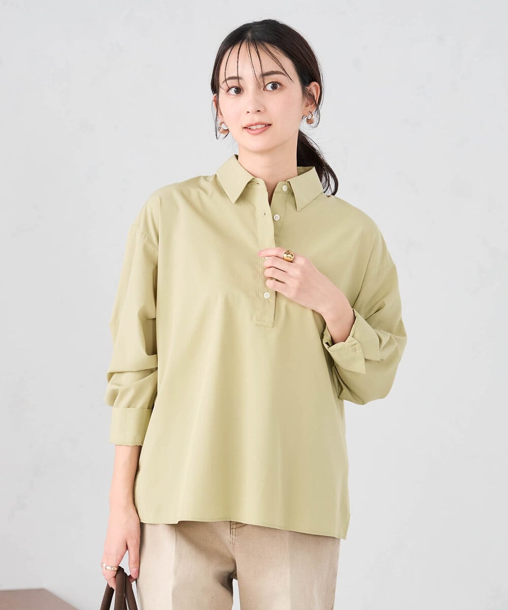 K2BFD02044 a.v.v(アー・ヴェ・ヴェ) 【シワになりにくい】スキッパーシャツ ライトカーキ