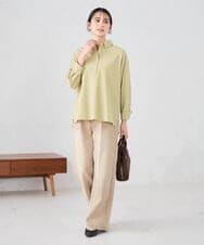 K2BFD02044 a.v.v(アー・ヴェ・ヴェ) 【シワになりにくい】スキッパーシャツ ライトカーキ