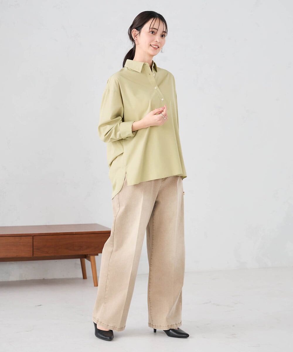 K2BFD02044 a.v.v(アー・ヴェ・ヴェ) 【シワになりにくい】スキッパーシャツ ライトカーキ