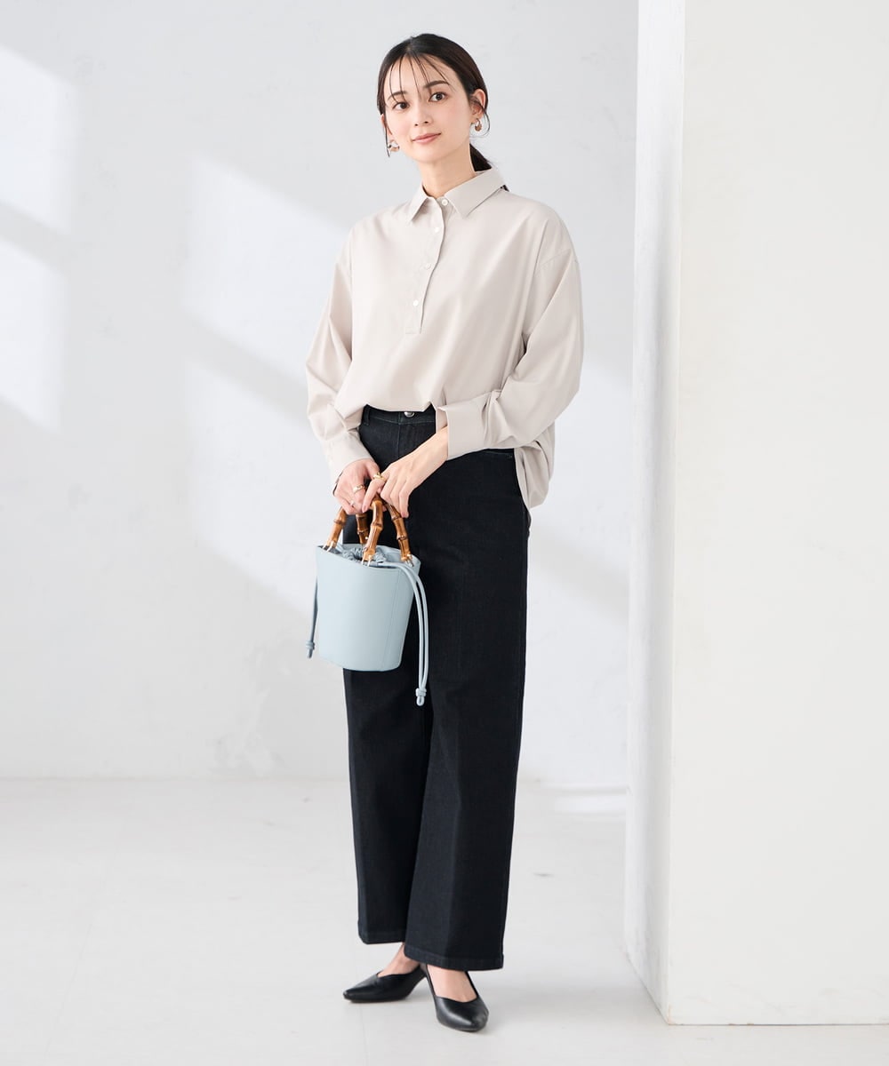 K2BFD02044 a.v.v(アー・ヴェ・ヴェ) 【シワになりにくい】スキッパーシャツ ライトカーキ